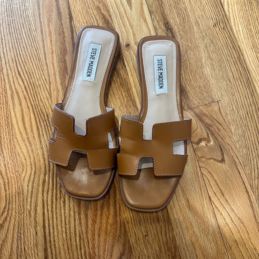 Steve Madden Tan Leather Slide Mules